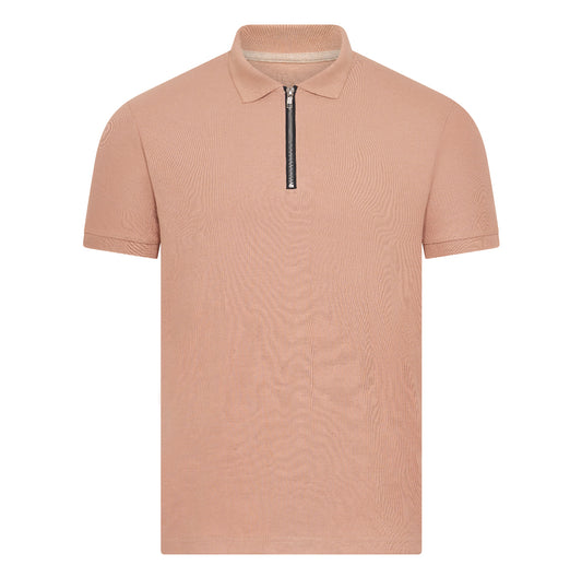 Suede Tan Luxe Zip-Up Polo Shirt - Gorvelo
