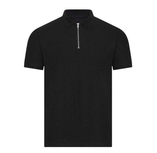 Obsidian Black Luxe Zip-Up Polo Shirt - Gorvelo