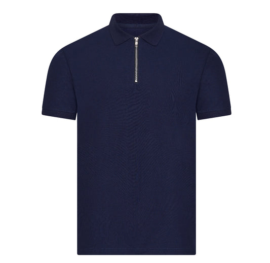 Sapphire Navy Luxe Zip-Up Polo Shirt - Gorvelo