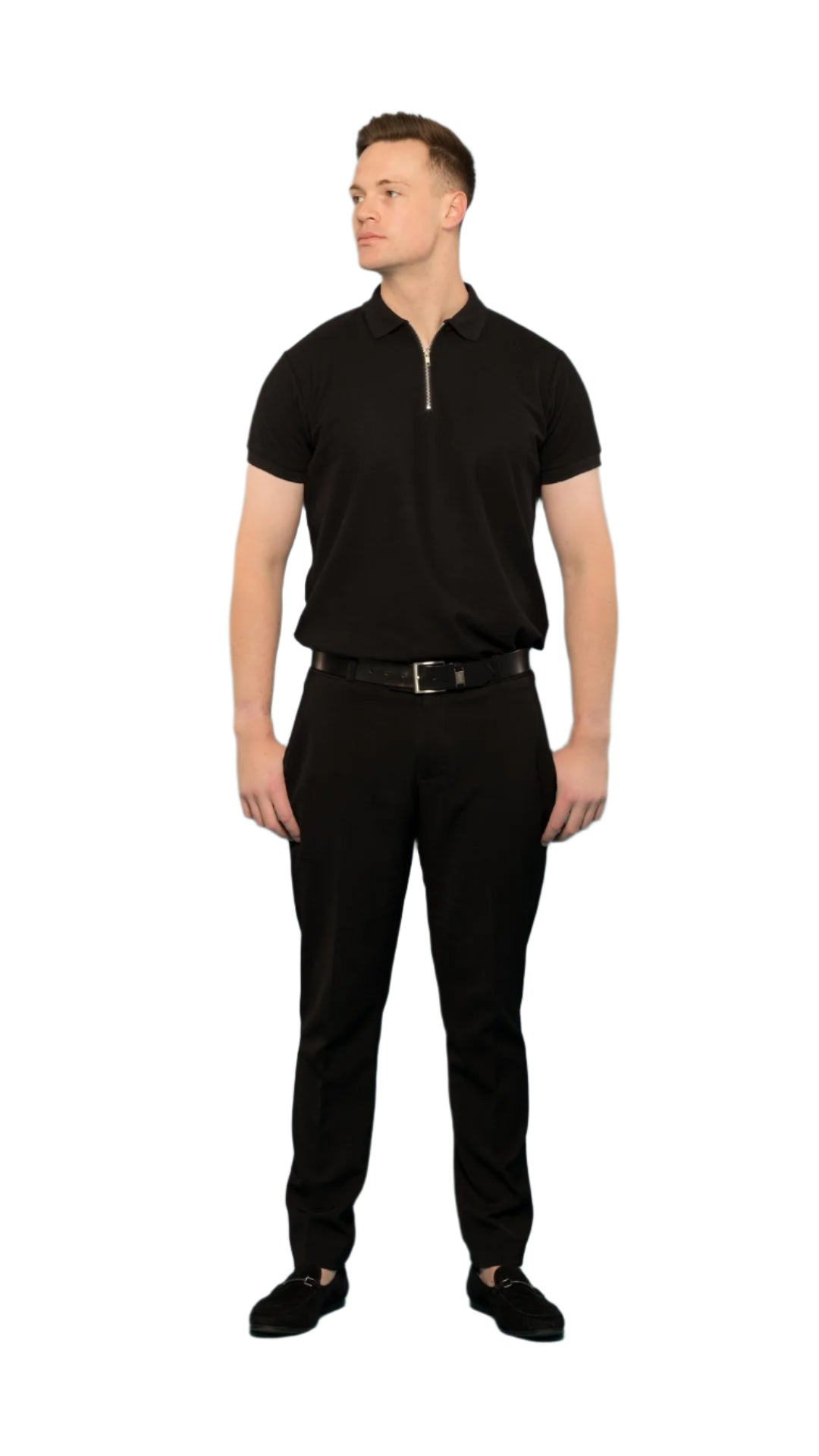 Obsidian Black Luxe Zip-Up Polo Shirt - Gorvelo