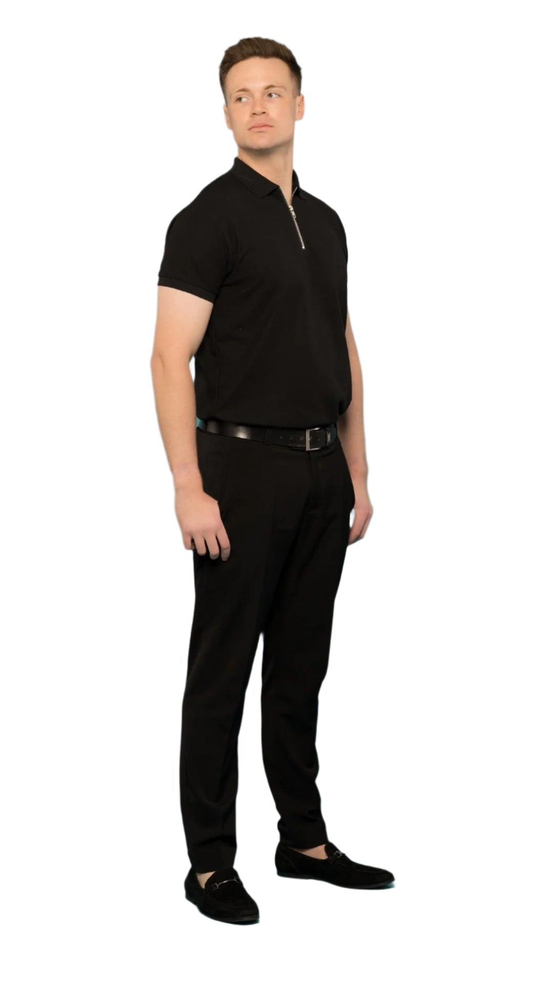 Obsidian Black Luxe Zip-Up Polo Shirt - Gorvelo