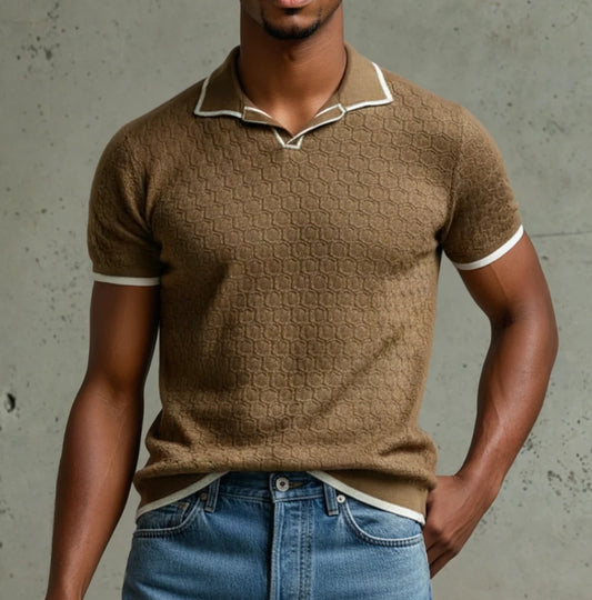 Hexagon Reverie Knitted Polo Shirt In Khaki