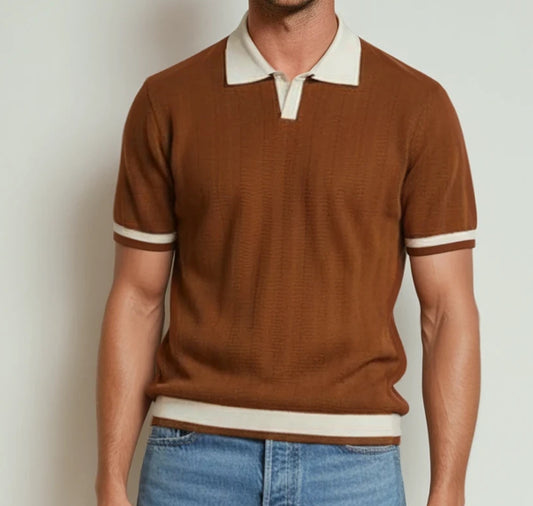 Kyoto Horizon Knitted Polo Shirt in Coffee Brown