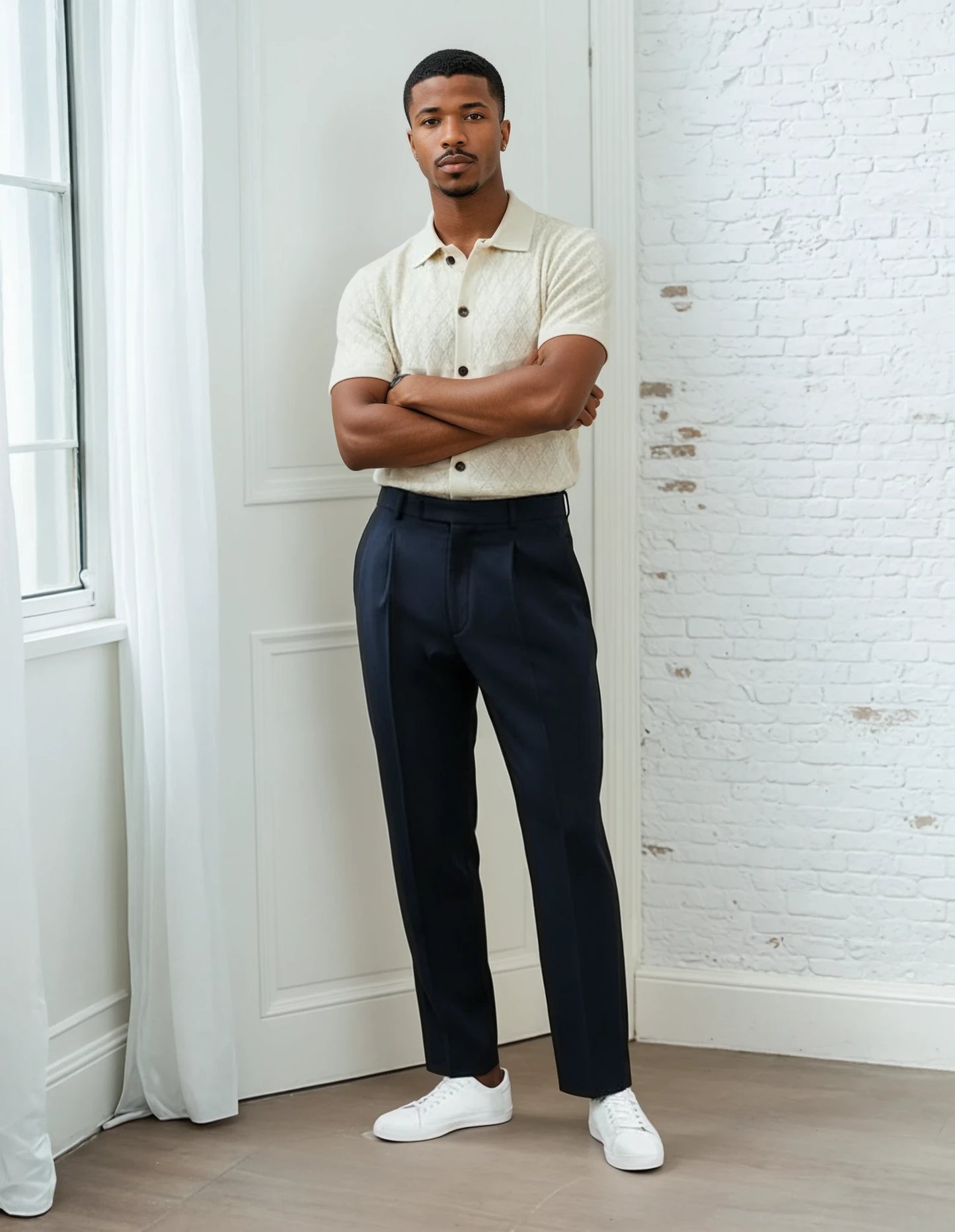 Celeste Diamond Knitted Button Up Shirt In Ivory