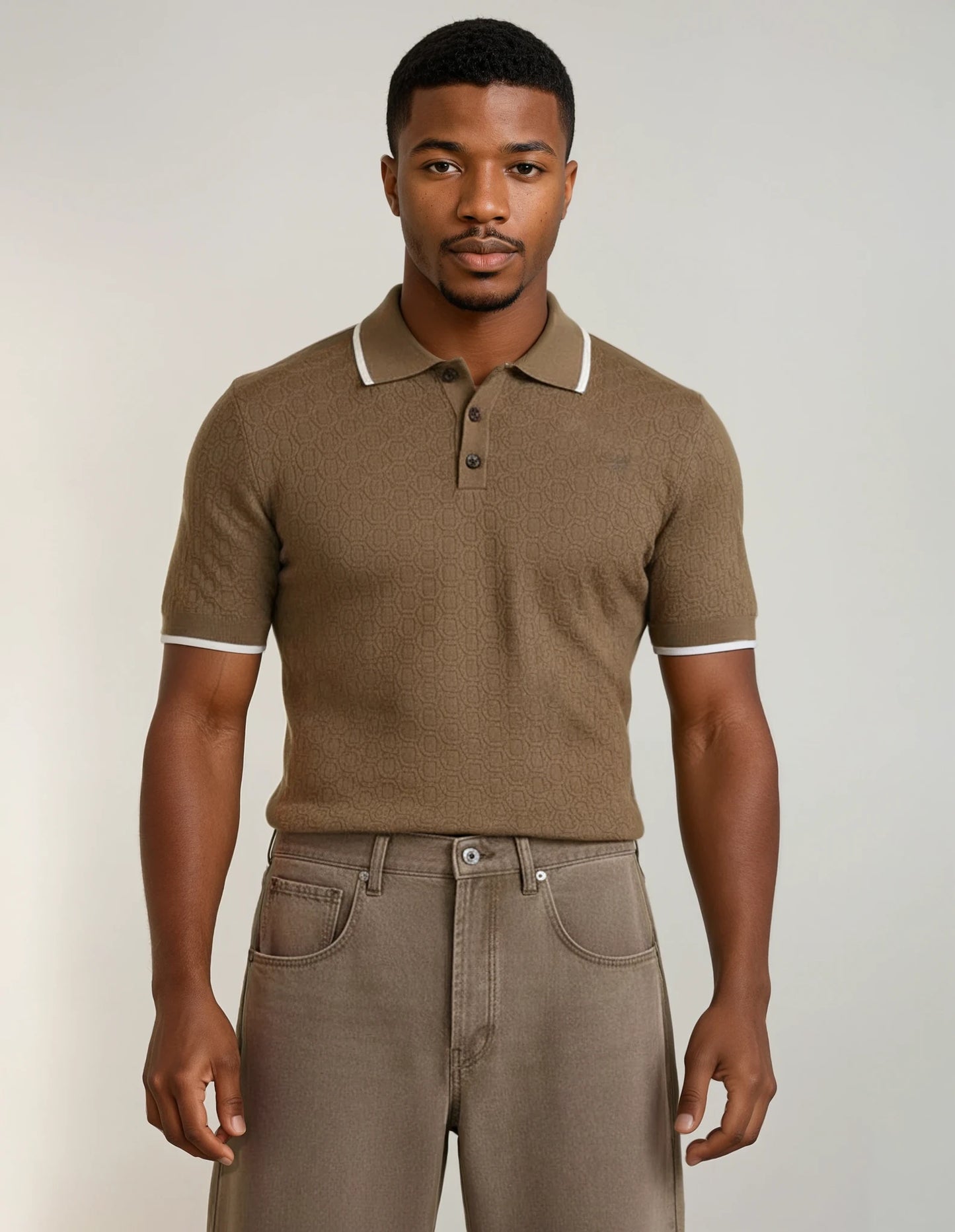Hexagon Reverie Knitted Polo Shirt In Khaki