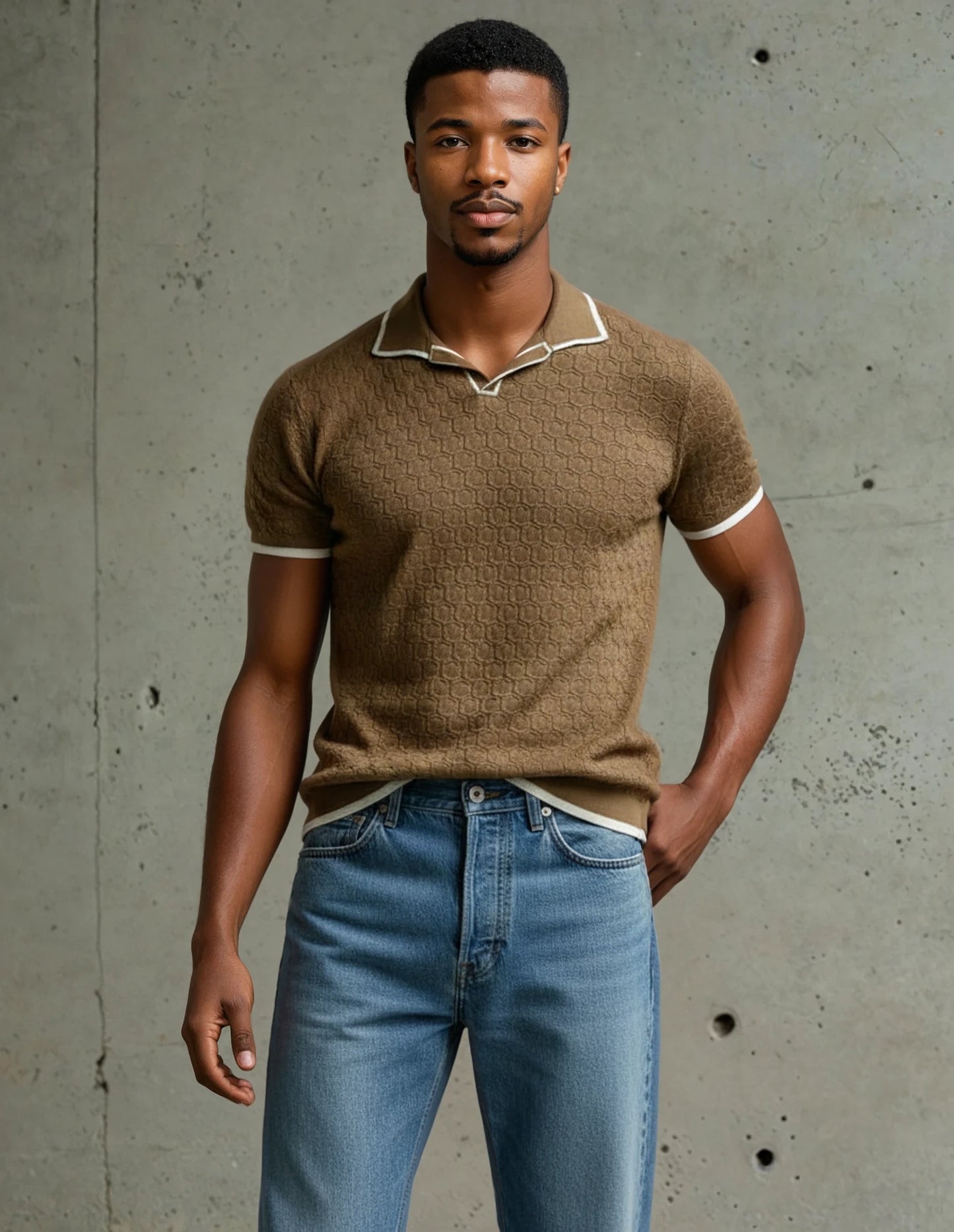 Hexagon Reverie Knitted Polo Shirt In Khaki